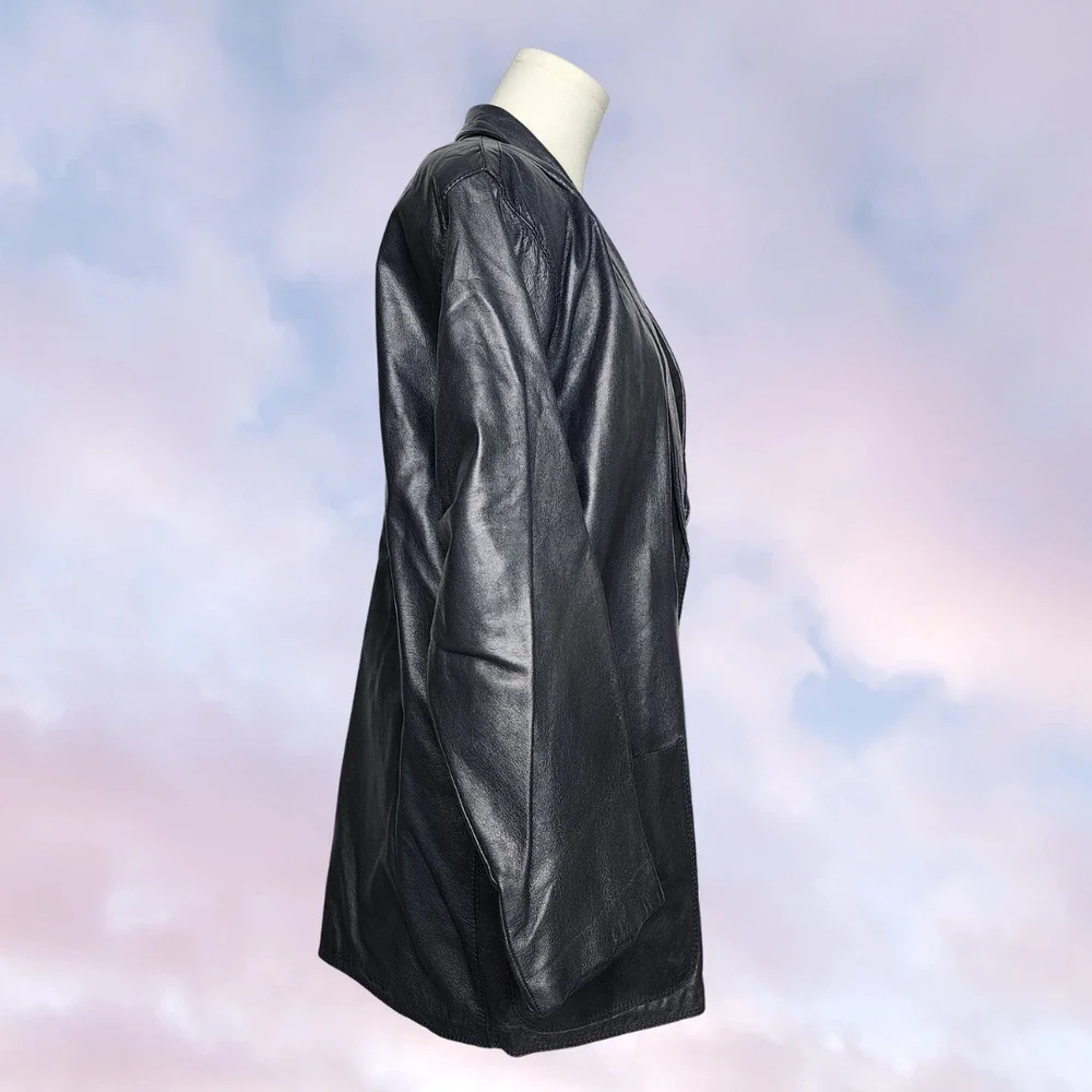 Vtg Mortarotti Goth Retro Rustic Punk Light Faded Black Leather Jacket Sz 44 - Picture 3 of 5